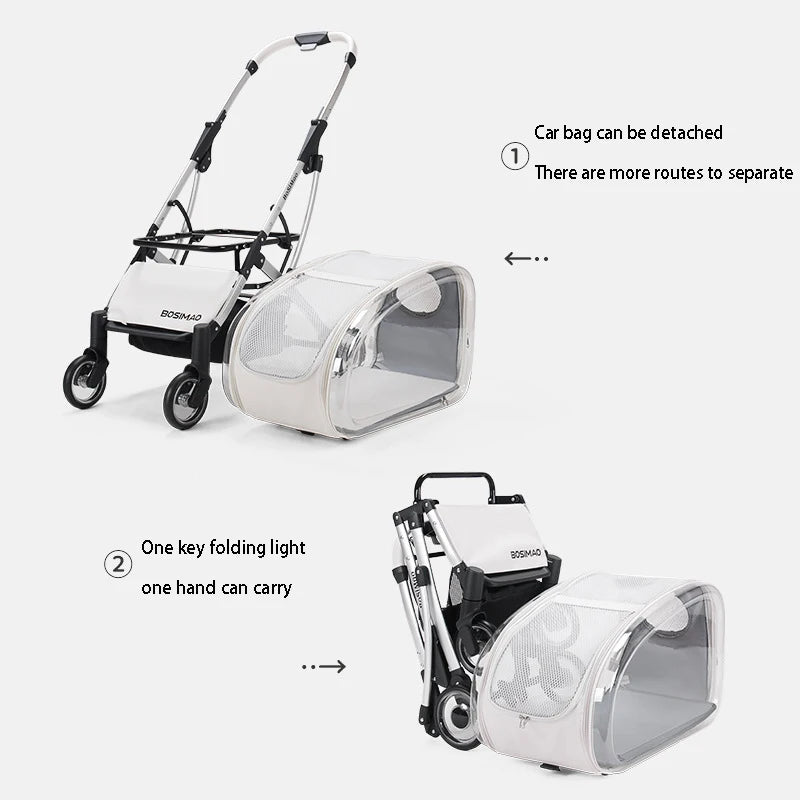 Fashionable Pet Dog Cats Four Wheeled Cart Lightweight Foldable Separable When Going Out Small Medium-Sized Pets Dog Stroller
