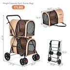 4-in-1 Double Pet Stroller with Detachable Carrier and Travel Carriage