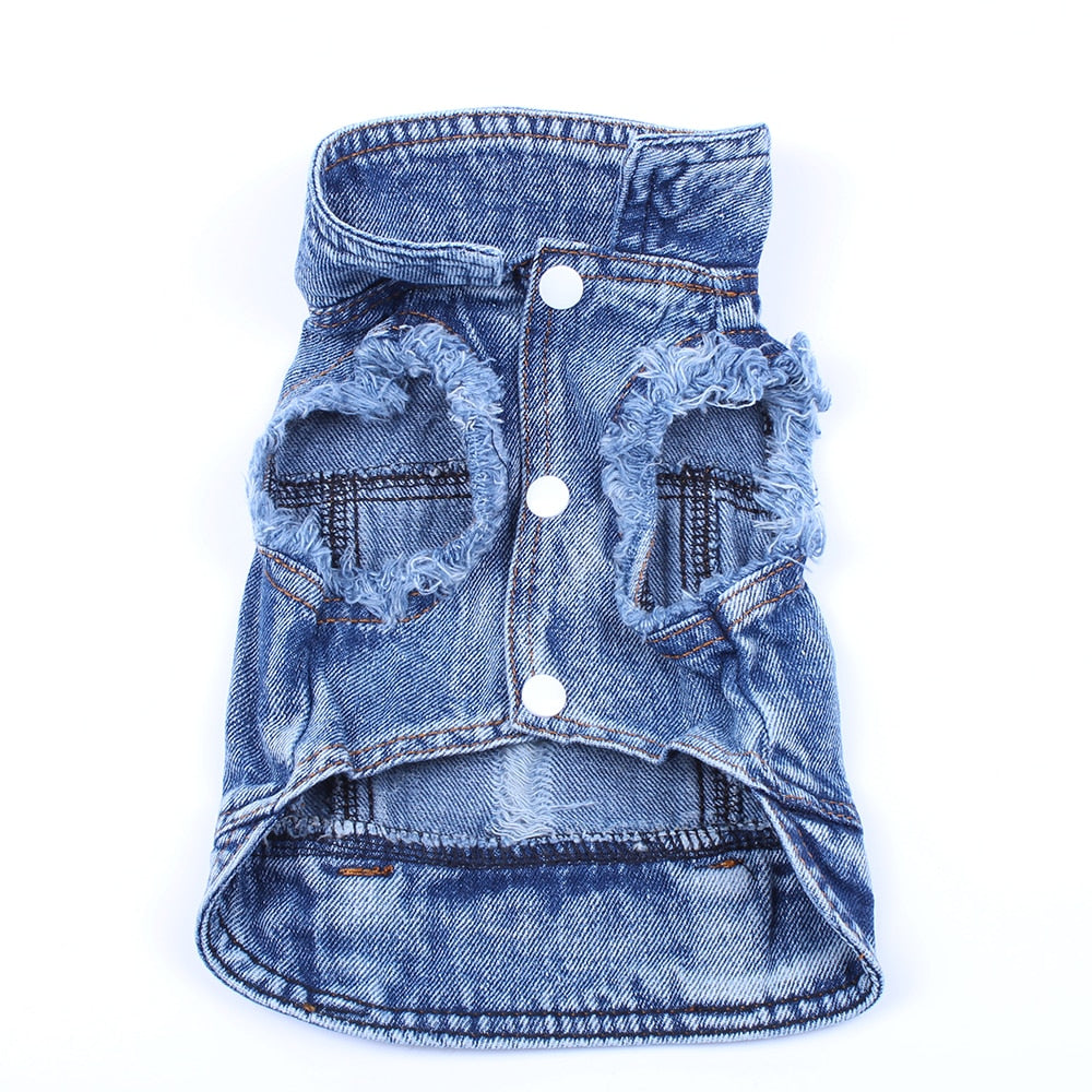 Pet Dog Cat Blue Denim Jeans Jacket Coat Vest