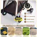 Double Pet Stroller for Dogs and Cats with Foldable Frame - Khaki