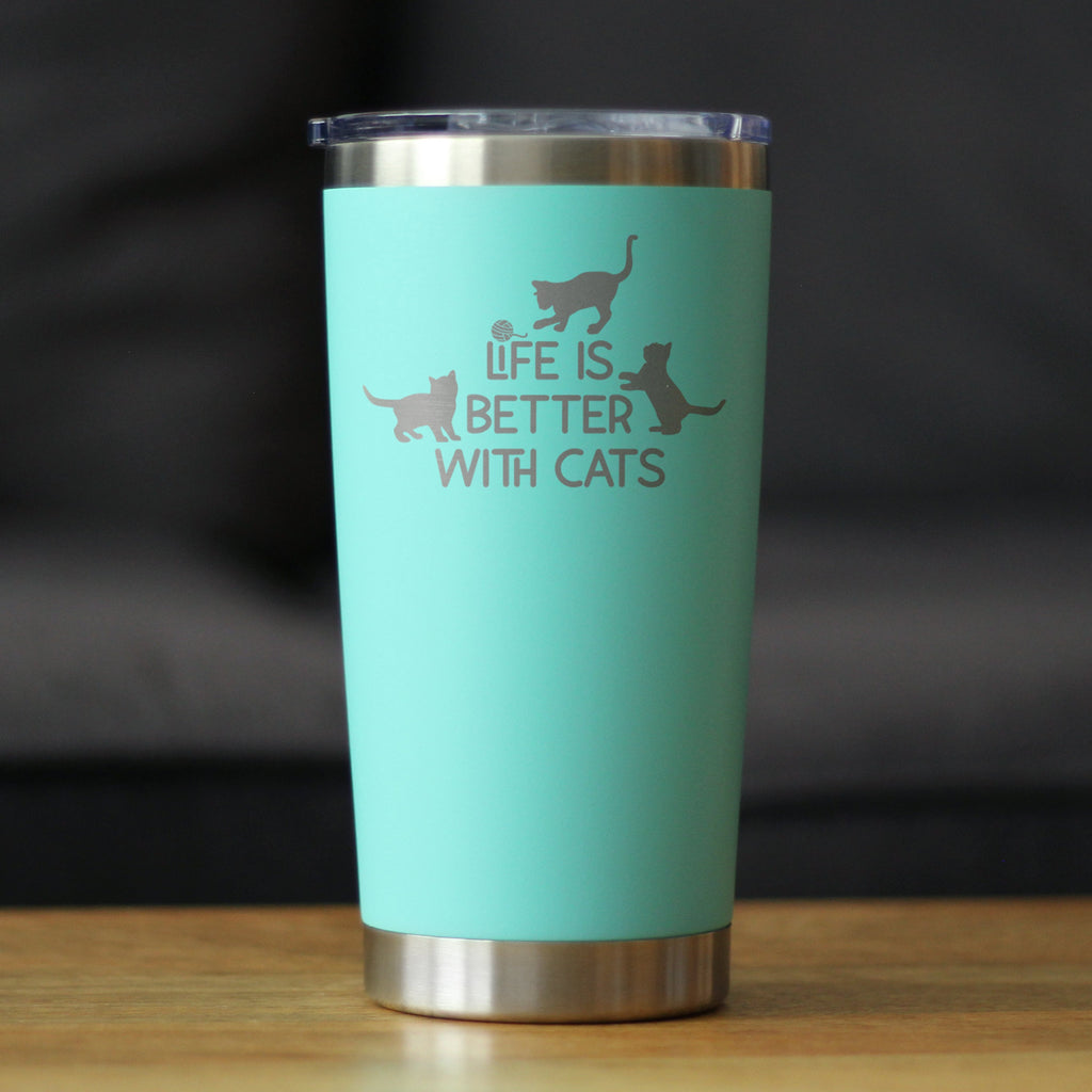 Life is Better With Cats - Insulated Coffee Tumbler Cup with Sliding Lid - Stainless Steel Travel Mug - Cat Gifts for Women and Men