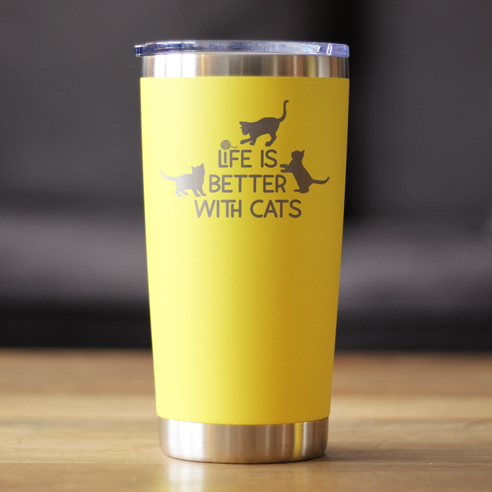 Life is Better With Cats - Insulated Coffee Tumbler Cup with Sliding Lid - Stainless Steel Travel Mug - Cat Gifts for Women and Men
