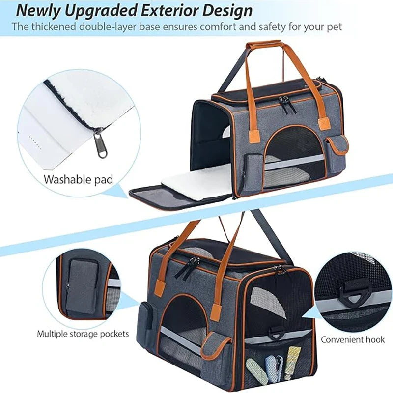 Dog Pet Carrier Bag Anti-Collapse Design Multiple Storage Pockets Cat Travel Handbag for Medium Cats, Puppy, Rabbits and Other S