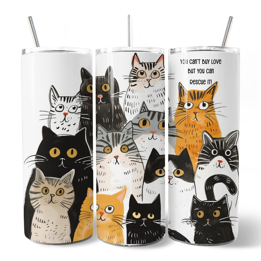 Animal Rescue Cat 20oz Personalized Tumbler With Lid and Stainless Steel Straw, Shelter Supporter Gift Cup