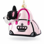 Boston Terrier in Pink Handbag Glass Christmas Ornament